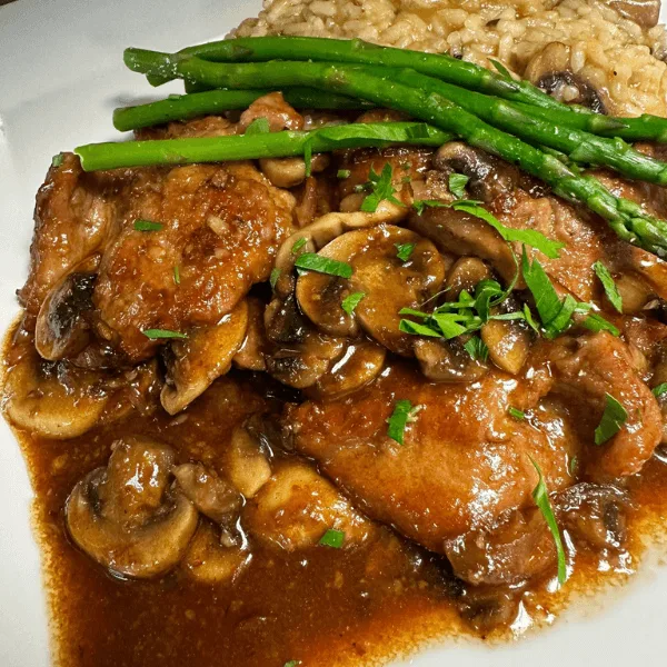 Sam’s veal special with mushroom risotto