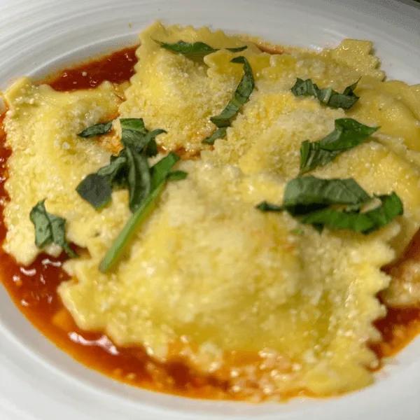Burrata cheese raviolis